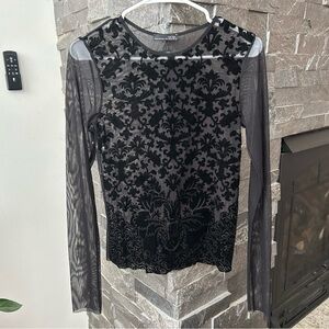 Zara Sheer Top w/ Damask Burnout Velvet